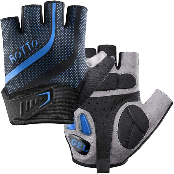 Велосипедні рукавички ROTTO MTB для чоловіків та жінок з гелевою та SBR-подушкою (Чорний-Синій, XS)