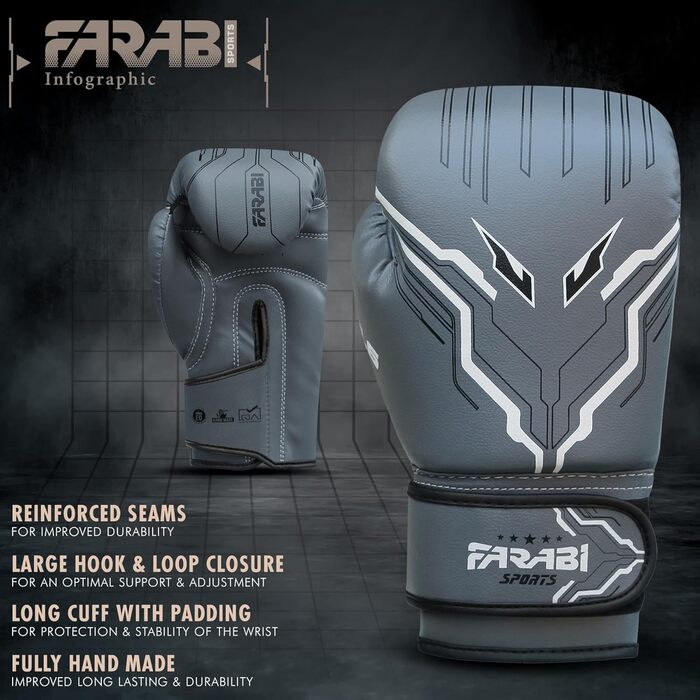 Боксерські рукавички Farabi для дітей (5-10 років), 6oz, сірі - MMA, Муай Тай, бокс