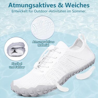 Чоловічі та жіночі босі кросівки для літа Barfuss Schuhe C1 білі 40 EU. Швидка сушка, широка передня частина, підошва Zero-Drop. Ідеальні для трейлу, фітнесу та басейну.