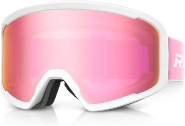 Лижна маска RIOROO для чоловіків і жінок, OTG, 100% UV-захист, антифог, для сноуборду, для окулярів, біло-рожева