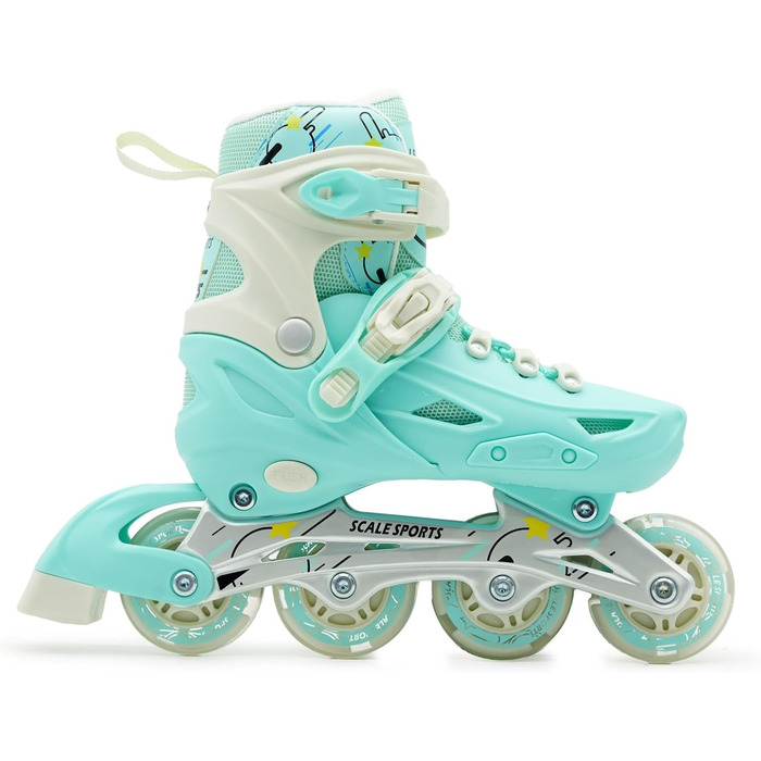 Регульовані роликові ковзани з підсвічуванням коліс - дитячі та дорослі ролики (L (5-7 UK), м'ятний колір)