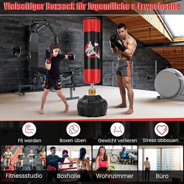 Боксерський мішок GYMAX з підставкою, на присосках, для дорослих та MMA - тренувальний мішок з амортизацією