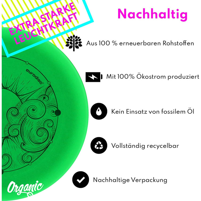 Фрізбі Ultimate Eurodisc 175г Nightglow (27,5 см, зелений) - Спортивний диск, що світиться в темряві