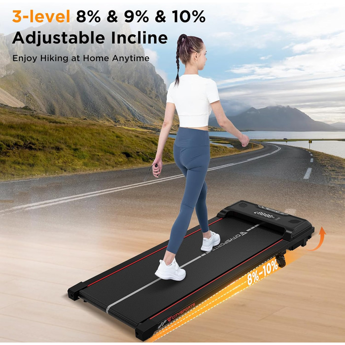 CITYSPORTS Біговий тренажер з нахилом 10%, електричний біговий килимок для дому та офісу, швидкість 1-6 км/год, 440W тихий мотор, LED-дисплей, Bluetooth, амортизація, вантажопідйомність 110 кг