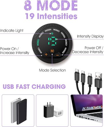 Електричний тренажер для пресу EMS, Мультитренажер для тіла з USB-зарядкою, 8 режимів та 19 рівнів інтенсивності, для жінок та чоловіків (Рожево-фіолетовий)