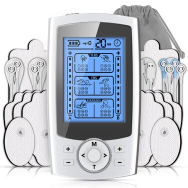 EMS масажер TENS: електрична стимуляція м'язів з 36 програмами, 10 електродів для ніг, спини, плечей