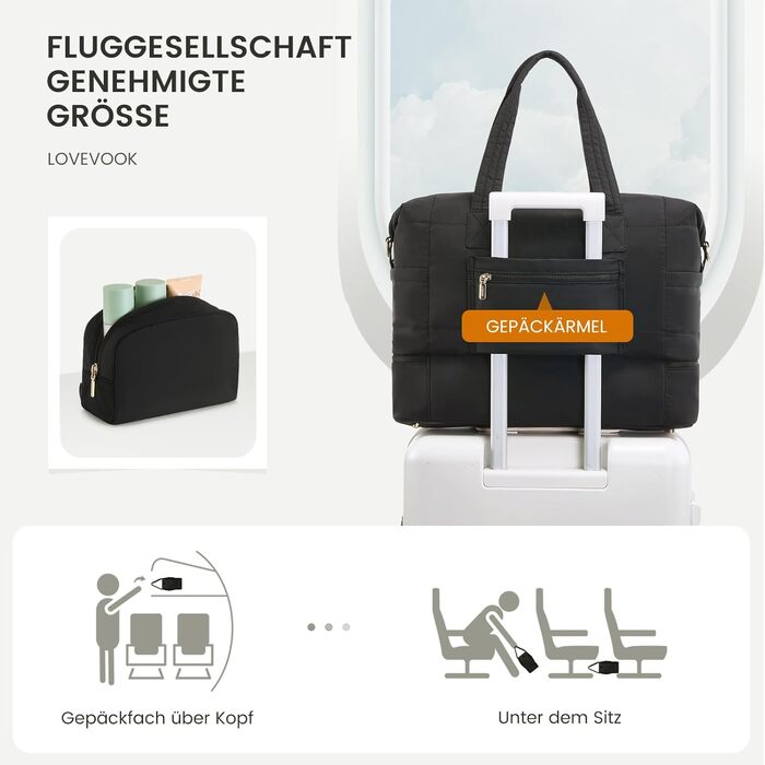 Сумка-мішок LOVEVOOK для вихідних, клінічна сумка, ручна поклажа, легка лікарняна сумка, місткий дорожній мішок з відділенням для взуття та косметичка, спортивна сумка для подорожей, 52x38x25 см (50 л), B-beige Nude