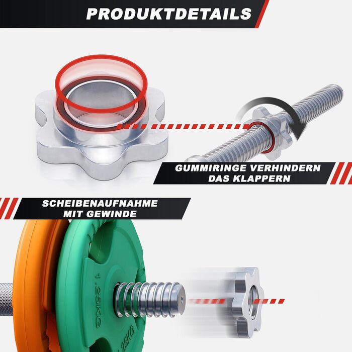 Набір гантелей GORILLA SPORTS® 20 кг (2 шт.) 30 мм, чавун, гумові ручки, ваги 4x1.25 кг / 4x2.5 кг, зірковий/федерний замок, рифлений хват - набір гантелей, короткі гантелі зі зірковими замками