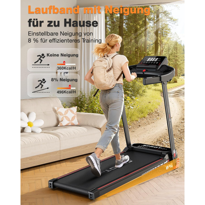 Бігова доріжка Dskeuzeew складана з регулюванням нахилу - Walking Pad для дому, 1-12 км/год, електрична, чорна