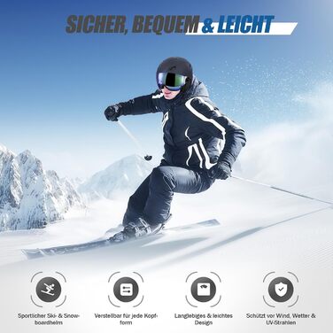 Шолом для лижного спорту та сноуборду Skihel Kit з маскою, білий (темно-синій, L), UV400, PC-шкірка, регульований, унісекс