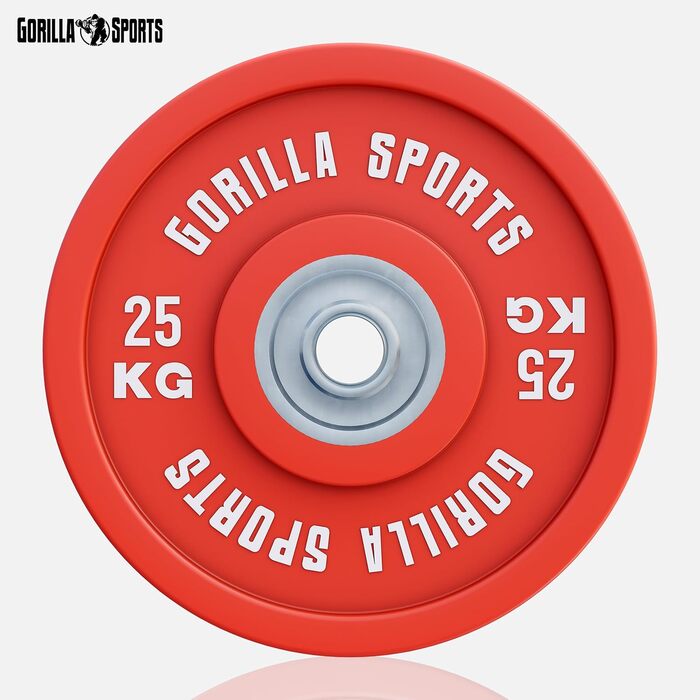 Бамперні диски GORILLA SPORTS 50 мм, гумовані, 5-25 кг – олімпійські вагові плити з чавуну для штанги