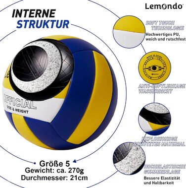 Волейбольний м'яч Lemondo PU для пляжного волейболу, м'який, водостійкий, з насосом. Підходить для гри в приміщенні та на вулиці. Білий.