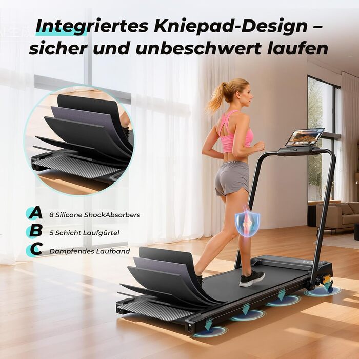 Складана бігова доріжка для дому та офісу Enboy, швидкість 12-14 км/год, ручне регулювання нахилу, LED-дисплей, максимальна вага 150 кг