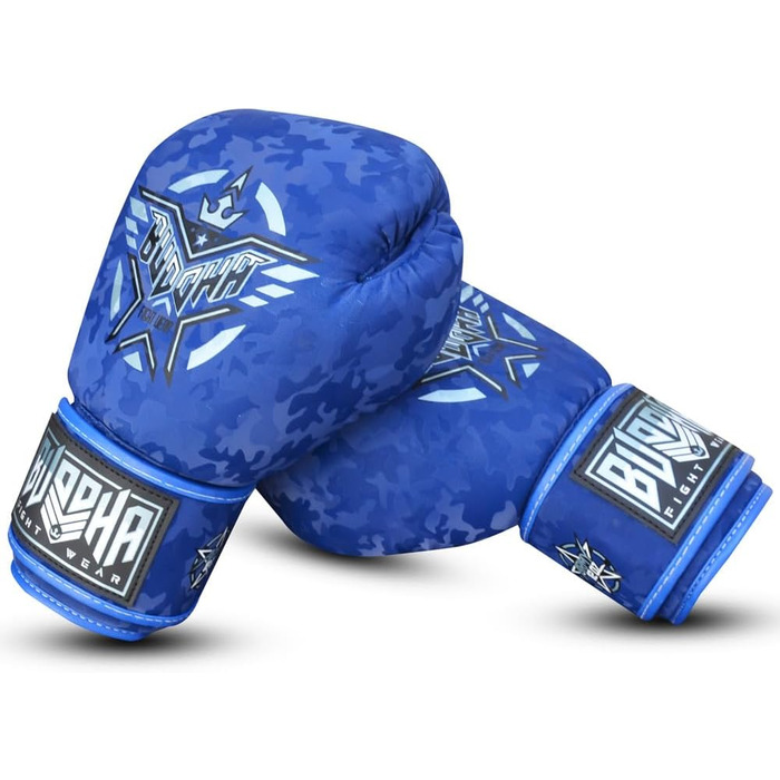 Боксерські рукавички BUDDHA FIGHT WEAR 14 oz для Муай Тай та кікбоксингу, армійський синій, штучна шкіра, антизапах, посилені шви
