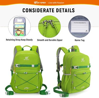 Дитячий рюкзак SKYSPER 15L для піших прогулянок, зручний, для хлопчиків та дівчаток, Outdoor, колір: зелений