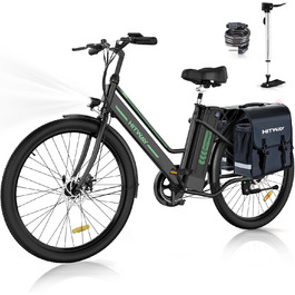 Електровелосипед HITWAY 26 дюймів для дорослих, міський e-bike з 8.4Ah 36V знімним акумулятором, регульованим сидінням, багажником, для чоловіків та жінок, ідеально підходить для міських поїздок і ком'ютерів