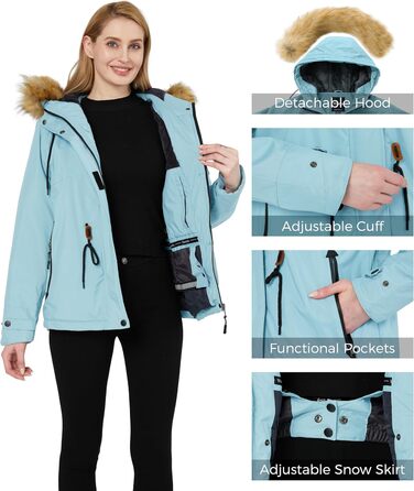 Водонепроникна лижна куртка Wantdo Daen: тепла, з штучним хутром, для гірськолижного спорту (блакитний, XL)
