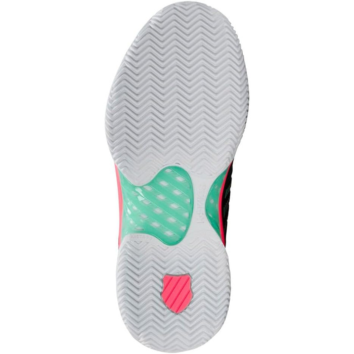 Жіноче тенісне взуття K-Swiss Hypercourt Express 2 Clay, чорно-біле, неоново-м'ятне, 34.5 EU
