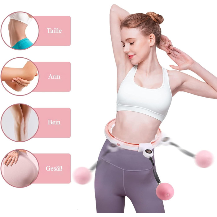 Розумний фітнес-обруч LEAFIA з лічильником, магнітними дисками та 16 регульованими секціями, рожевий - для схуднення та фітнесу для дітей та дорослих