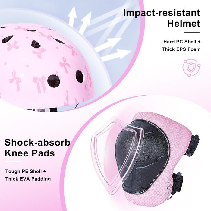 Дитячий шлем для велосипеда та роликів з захисним комплектом для дівчаток 8-14 років, рожевий, розмір M (52-58 см)