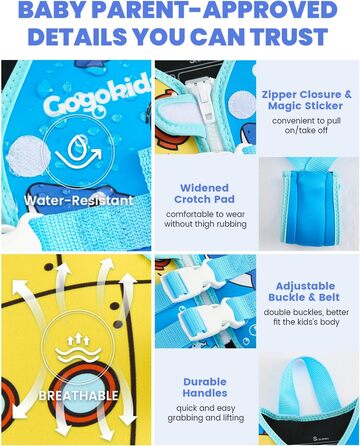 Дитячий рятувальний жилет Gogokids для плавання (2-6 років, 14-30 кг), блакитно-жовтий, з регульованими ременями
