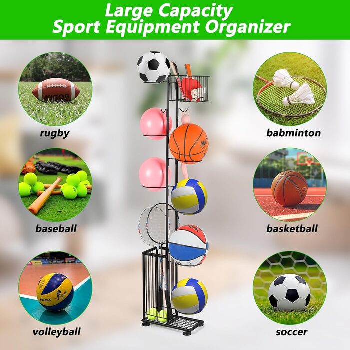 Металевий тримач для м'ячів Nandae: стійка підставка для футбольного, баскетбольного та волейбольного м'яча для гаража та дитячої кімнати
