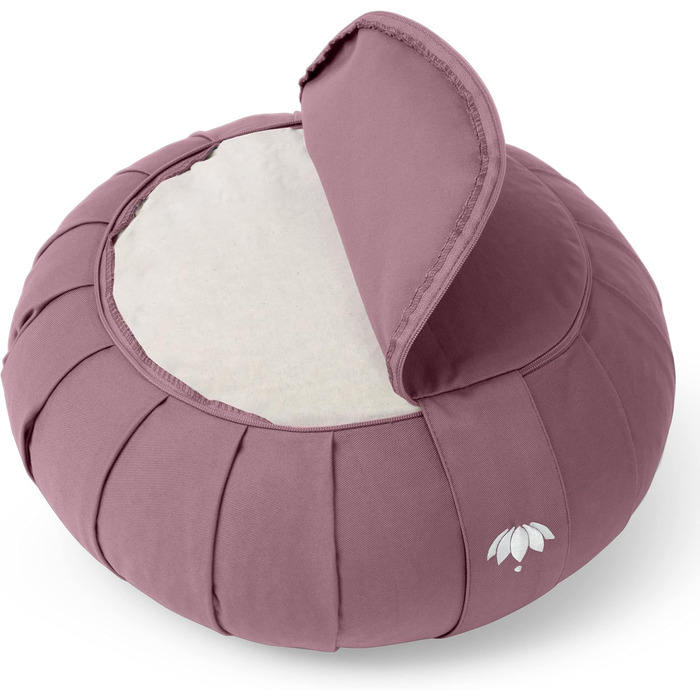 Зуф лотос Lotuscrafts - подушка для медитації та йоги, 15 см, з дінковою начинкою, бавовна, GOTS сертифікат, вишивка баклажан