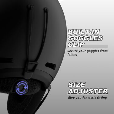 Шолом для сноуборду та гірських лиж, чорний, унісекс, з вентиляцією та знімними навушниками