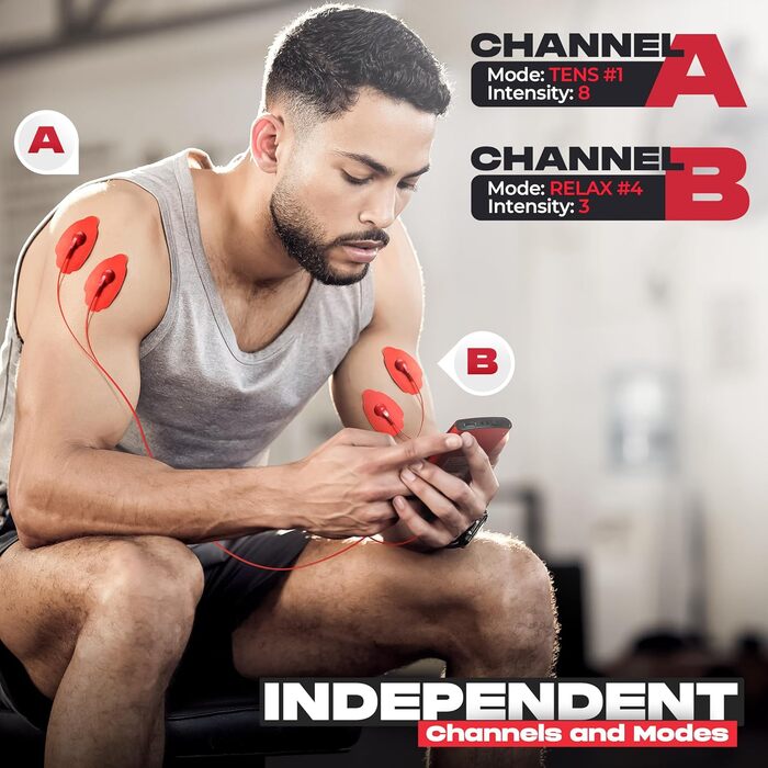 Прилад для масажу м'язів Neocarbon TENS EMS: стимулятор, 16 електродів, для дому та подорожей