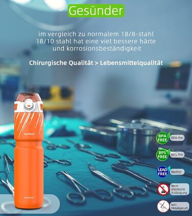 MYFOREST велосипедна термобутилка 700 мл, сталь 18/10, ізольована, еко BPA Free, помаранчева, під тримач, 2-в-1 ковпачок, для спорту, мийка в посудомийці, стійка до подряпин