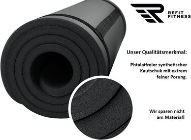 REFIT FITNESS Гімнастичний килимок 190x60 см, NBR, антиковзкий, для йоги, пілатесу, спорту, 10-15 мм, з ременем і чохлом