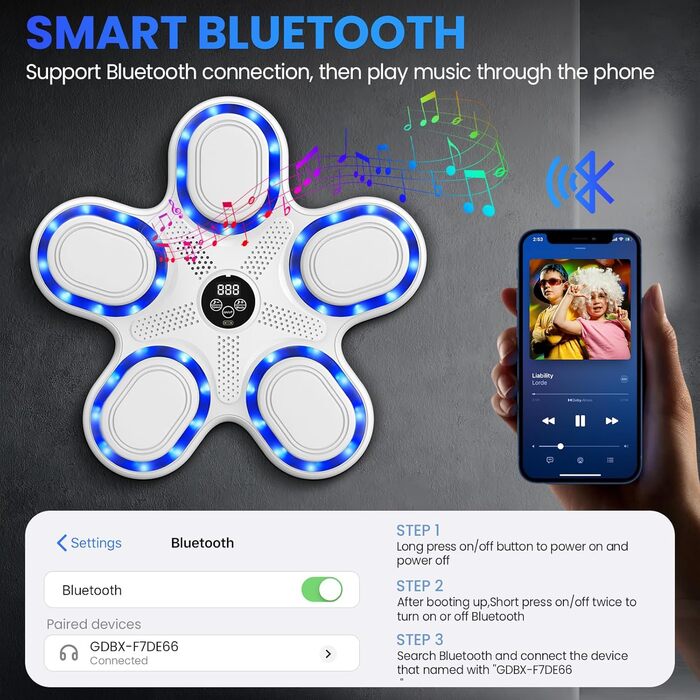Музична бокс-машина IERAKOR з Bluetooth, 9 швидкостей та режимів, світлові та звукові ефекти, LCD-дисплей