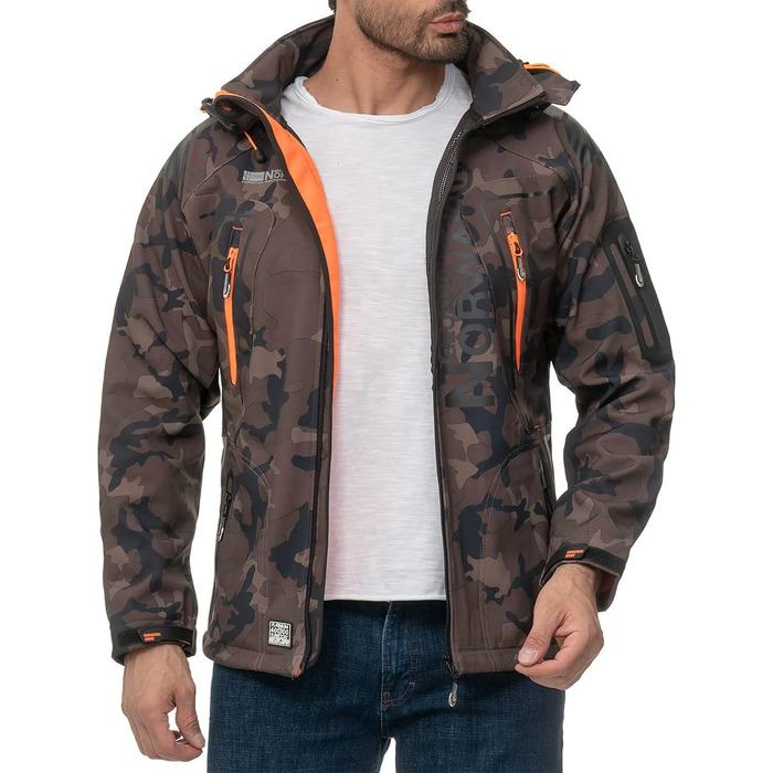 Чоловіча куртка Geographica Norway Softshell, піксельний камуфляж Khaki/Orange, для активного відпочинку та туризму