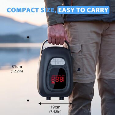 Електричний насос для SUP дошки 20 PSI, подвійний режим, акумулятор 6x2500mAh, LED, авто-стоп - для SUP, каяків, човнів, кемпінгу