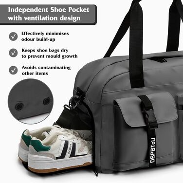 Спортивна сумка для фітнесу та подорожей з відділенням для взуття та вологих речей, водонепроникна сумка-вікендер для залу, плавання та сауни (Сіра)