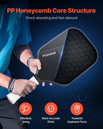 Pickleball-ракетка VEVOR з вуглецевим покриттям T700 та сотовою структурою, професійна ракетка для піклболу для дорослих, чорна
