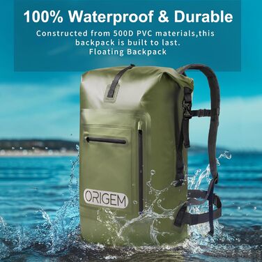 Водонепроникний рюкзак Origem 35/85L Rolltop, 55L, Dry Bag з відділенням для ноутбука, для каякінгу, риболовлі, рафтингу, дайвінгу та повсякденного використання (армійний зелений)