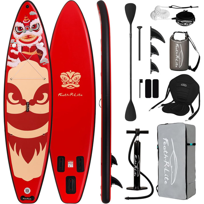 Надувна SUP-дошка FEATH-R-LITE 11' для дорослих з ручним насосом, веслом 2 в 1, сидінням, фіксатором, сухим мішком і водонепроникним чохлом для телефону, універсальна дошка для веслування стоячи