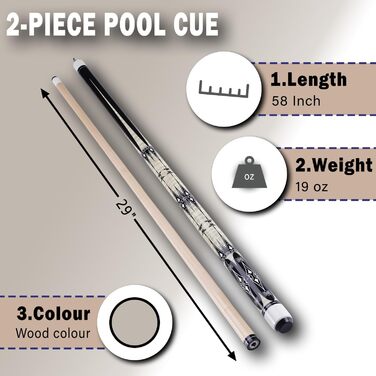 Sinsilvie: Більярдний кий для пулу з наконечником 13 мм, 19/20 oz, 1/2 кленова деревина, чорний або білий, для чоловіків та жінок