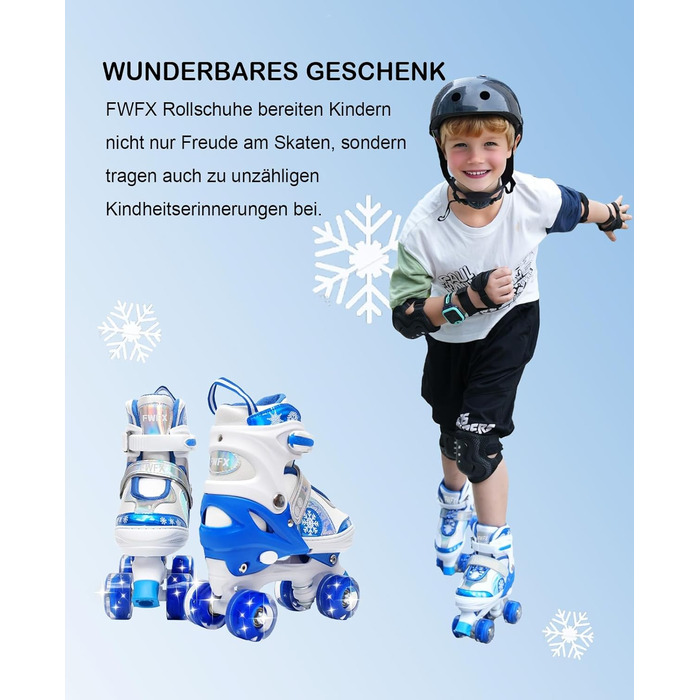 Дитячі ролики FWFX, регульовані, світлові, для занять в приміщенні та на вулиці, розмір S (EU 28-31 / MM 160-200), блакитні