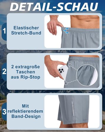 Шорти спортивні чоловічі літні швидкодрібні, для тренувань та занять у залі, з кишенями, дихаючі, комплект 3 шт. (чорний, світло-сірий, морський блакитний), розмір M