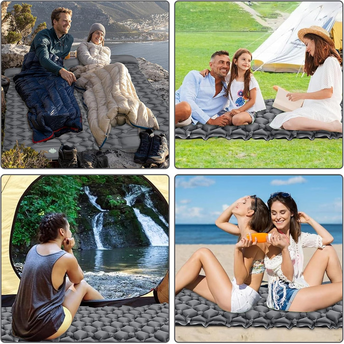 AQXONG Килимок для сну самонадувний, водонепроникний, з насосом та подушкою, ультралегкий, для кемпінгу, подорожей та відпочинку на природі - сірий