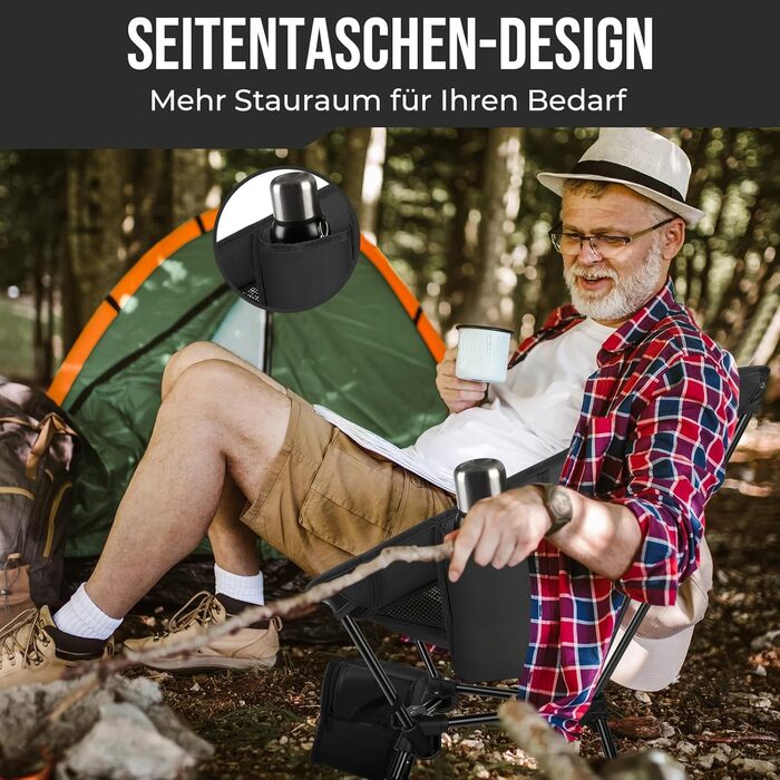 Складний туристичний стілець JONRRYIN для кемпінгу та відпочинку на природі: легкий, з кишенями та сіткою на спинці