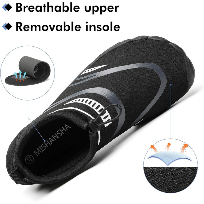 Чоловічі та жіночі аквашузи Mishansha для плавання та відпочинку на пляжі, чорні, 39 EU