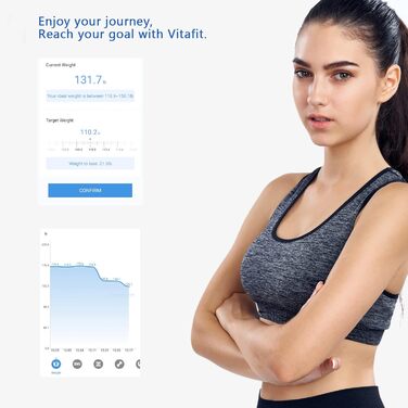 Ваги для аналізу складу тіла Vitafit з Bluetooth, до 180 кг, вимірювання жиру, м'язової маси, ІМТ, білка, BMR, чорні, з додатком