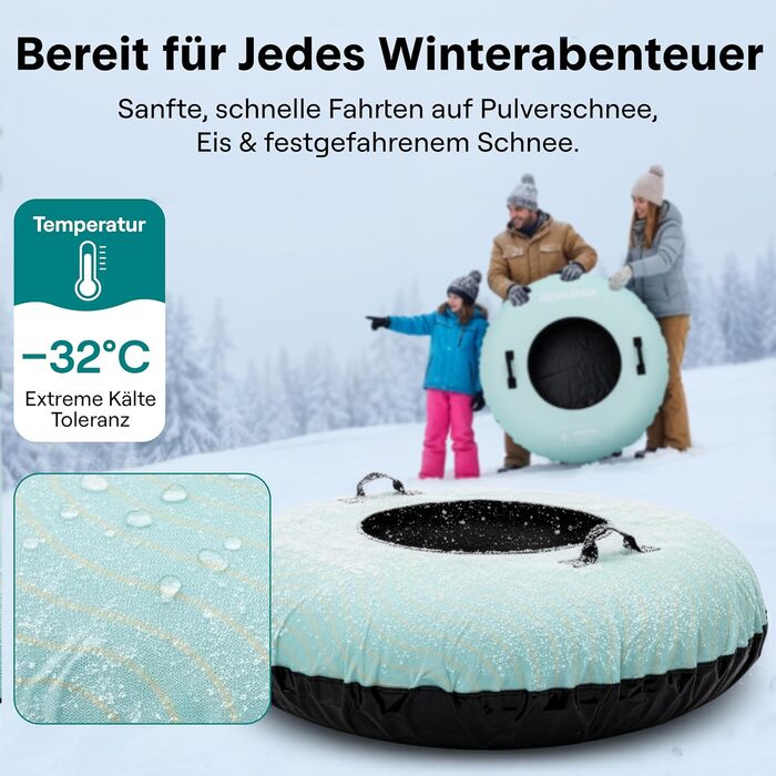 Надувний сніговий санки SereneLife – XXL, 122 см, для дітей та дорослих, з антиковзним дном та тросом.