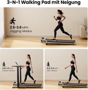 Walking Pad Yagud: Бігова доріжка 3-в-1 для дому та офісу з пультом керування та LED-дисплеєм (срільно-чорний)