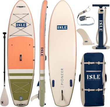 Надувна SUP-дошка ISLE Pioneer з рюкзаком, насосом, веслом і страховкою, 3 плавники, для початківців, дизайн California