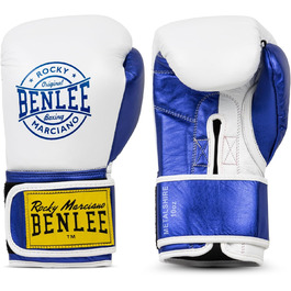 Боксерські рукавички BENLEE METALSHIRE 10 oz зі шкіри, білі/сині