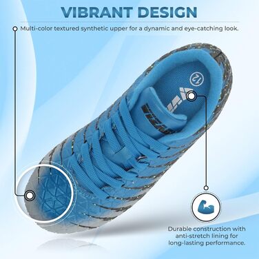 Дитячі футбольні бутси Vizari FG для тренувань та гри | Зручні та з надійним зчепленням | Біло-чорно-срібні (37 EU)